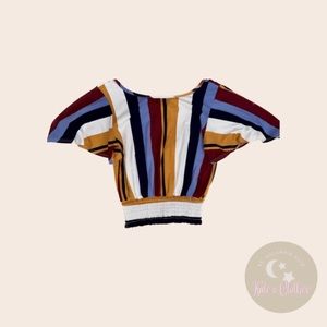 Tied Back Thick Line Print Ruched Crop Top